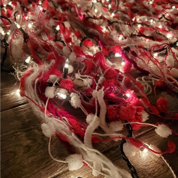 Hand Crafted Boho Wall Hanging Decor or Scarves Red White and Silver set of 4 - Picture 5 of 14